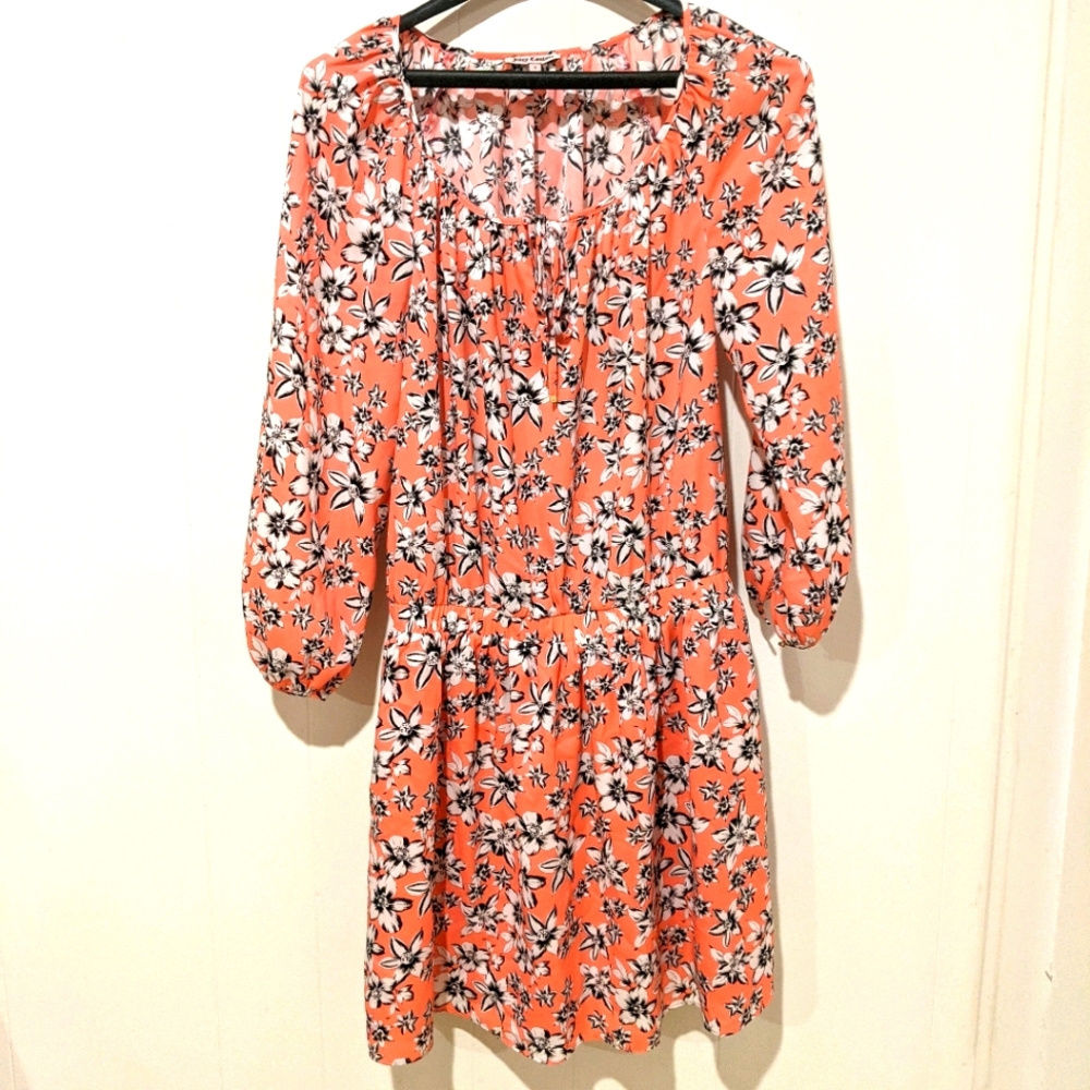JUICY COUTURE Long Sleeved Dress Pink Floral Print